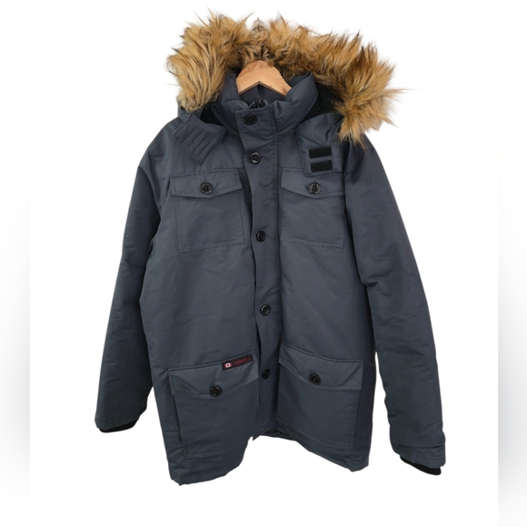 Canada Weather Gear Men's Heavyweight Parka Jacket Coat Faux Fur Hood Gray SZ L - Picture 1 of 17